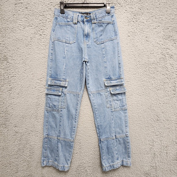 Lioness The Stacey Cargo Jeans Womens Medium (Fits 27x28) High Rise Straight Leg - Picture 2 of 13